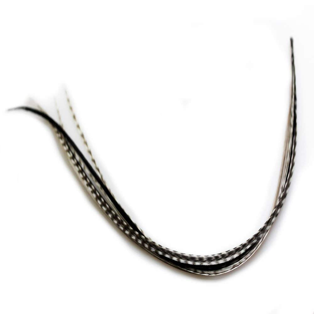 Zebrz Feather Hair Extension 4"-7" in Length with 5 Salon Quality Feathers for Hair Extension with Black & White American Rooster Feathers