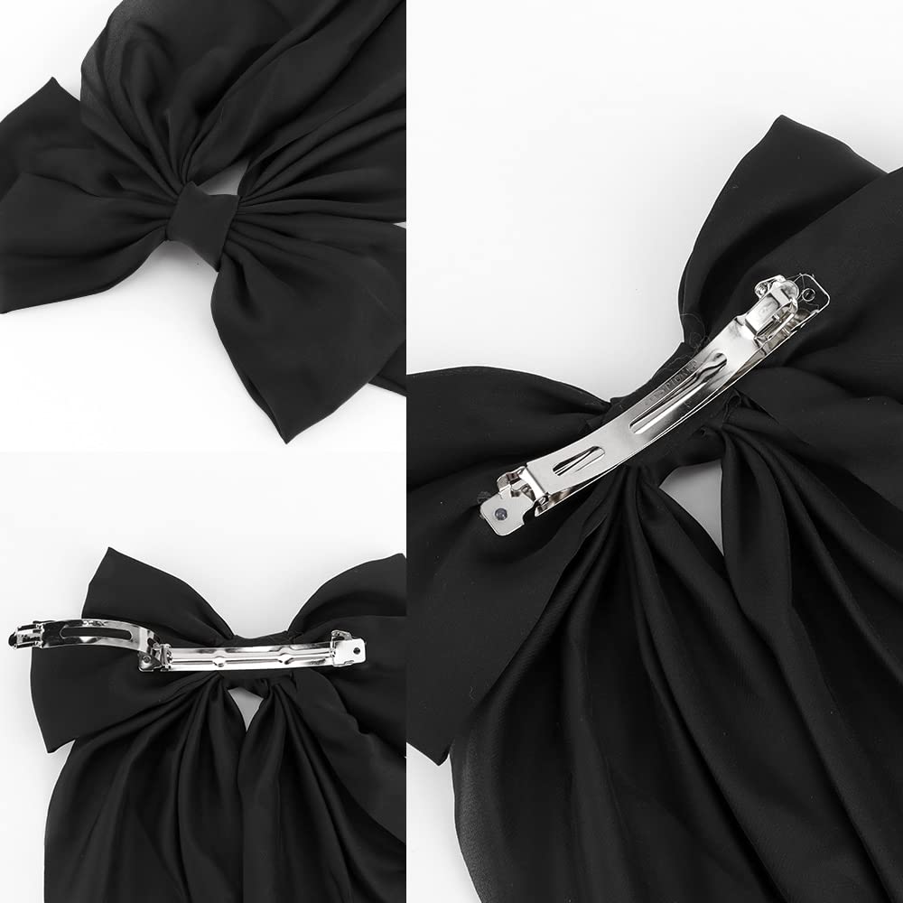ATODEN Silky Satin Hair Bows 2Pcs Big Hair Bows for Women Hair Ribbons Oversized Long Tail White Hair Bow Black Hair Bow Large Hair Ribbon Barrettes Beauty & Personal Care Atoden