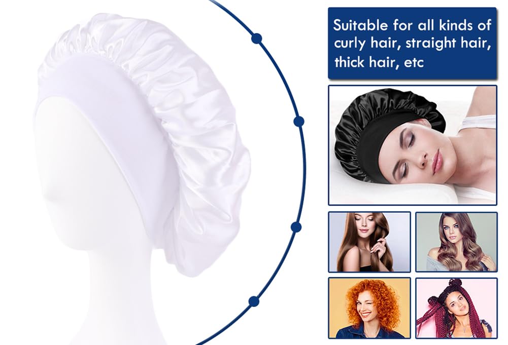 AKOAK 1 Pack Wide-Brimmed High-Elastic Headband Nightcap Ladies Bathing Chemotherapy Cap Hair Care Hat (White) Beauty and Personal Care AKOAK