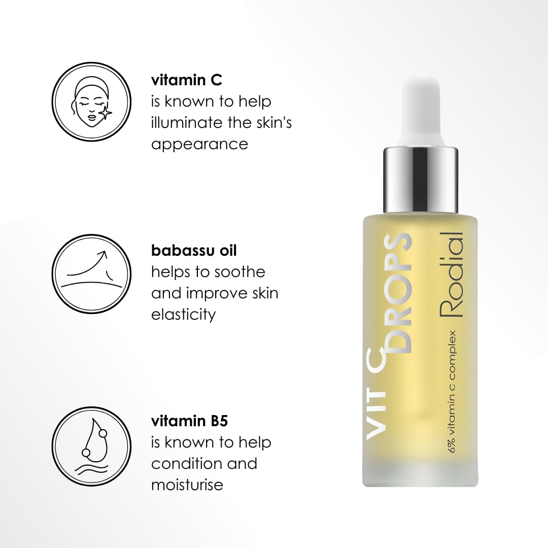 Rodial Vitamin C Booster Drops Serum 30ml - Vitamin C Face Serum for Brightening & Radiance, Lightweight Facial Serum to Even Skin Tone & Glow, Skin Beauty & Personal Care Rodial