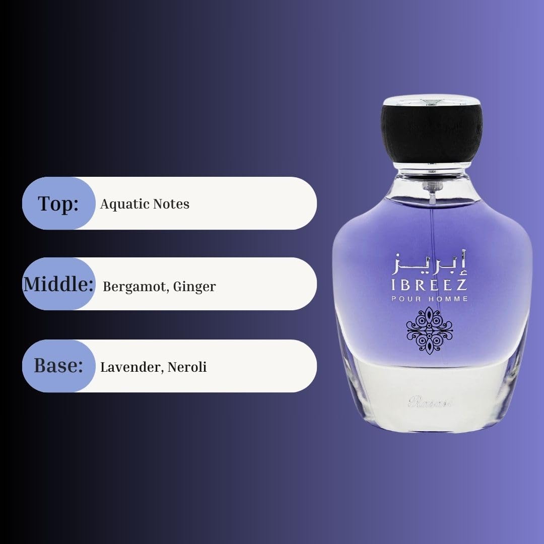 RASASI Ibreez Eau De Parfum Spray 100ML (3.38 OZ) Long Lasting Arabian Perfume for Men with Citrus, Lavender, Bergamot And Aquatic Notes - A Beauty & Personal Care RASASI