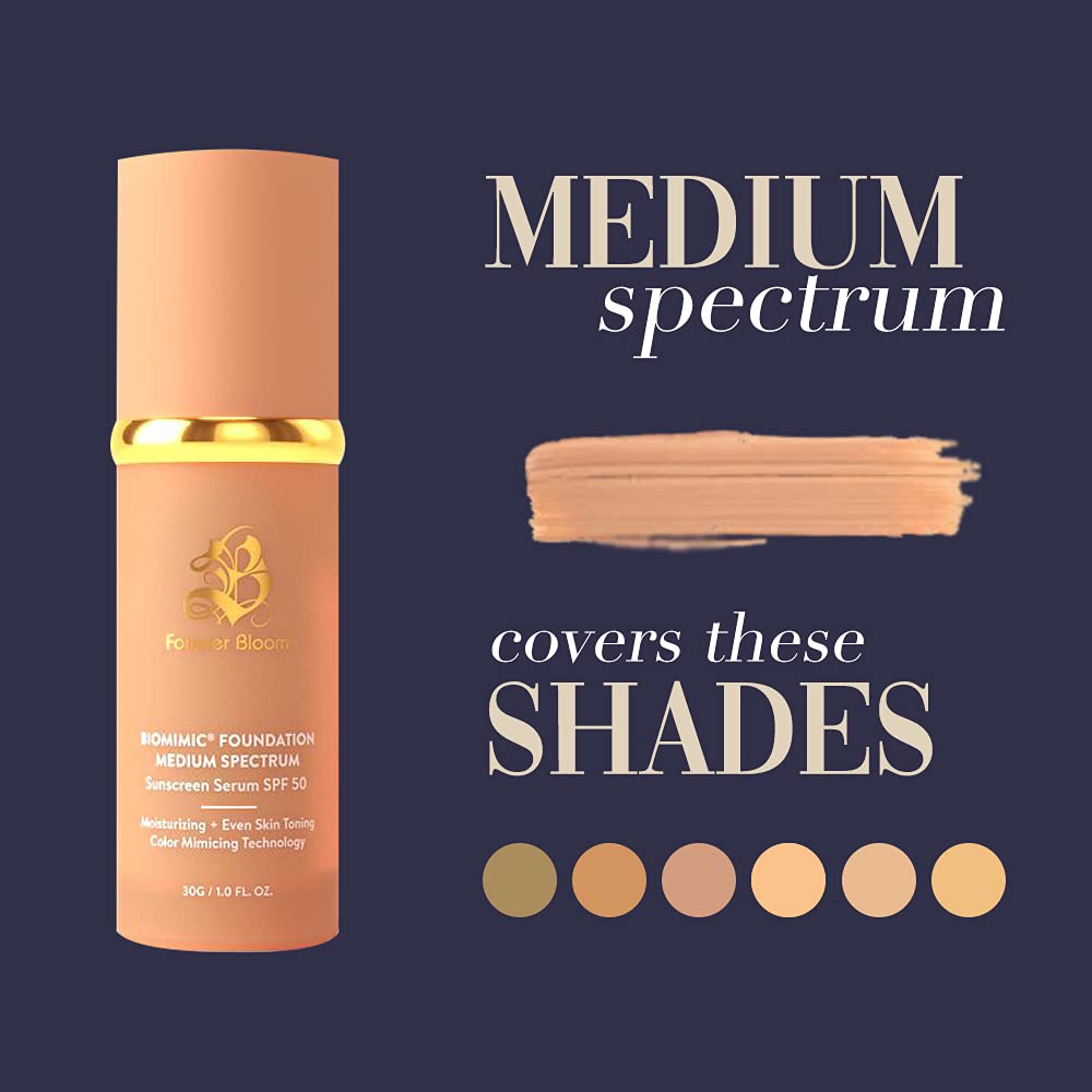 Bio Mimic Foundation Medium Spectrum by Forever Bloom; Protecting from Sun with SPF50; Foundation for Gym, Sports, Dancing Makeup for Mature Beauty and Personal Care Forever Bloom
