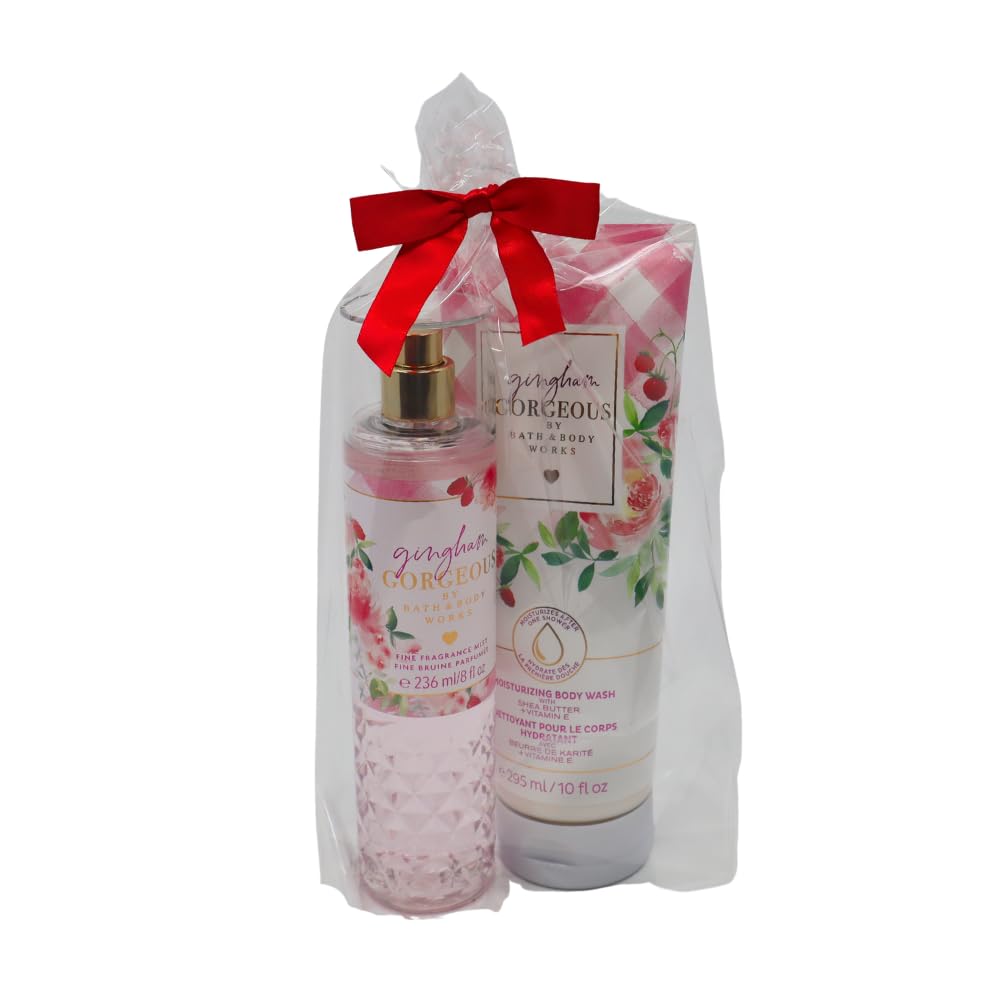 Bath & Body Works GINGHAM GORGEOUS Fine Fragrance Mist & Moisturizing Body Wash 2-piece Gift Set with a Red Bow for Holiday - Full Size Beauty and Personal Care Bath & Body Works