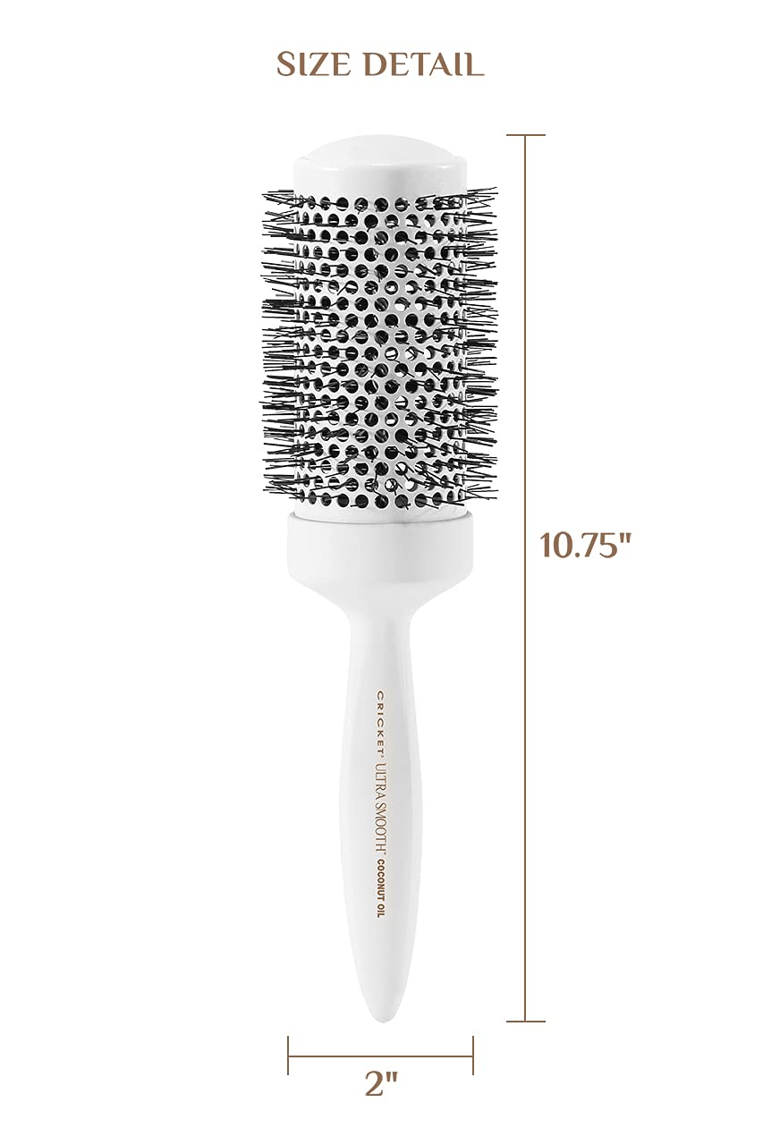 Cricket Ultra Smooth Coconut Thermal Hair Brush - 2” Ceramic Barrel, Coconut Oil and Keratin-Infused, Anti-Static Heat-Resistant Bristles, Textured Beauty & Personal Care Cricket