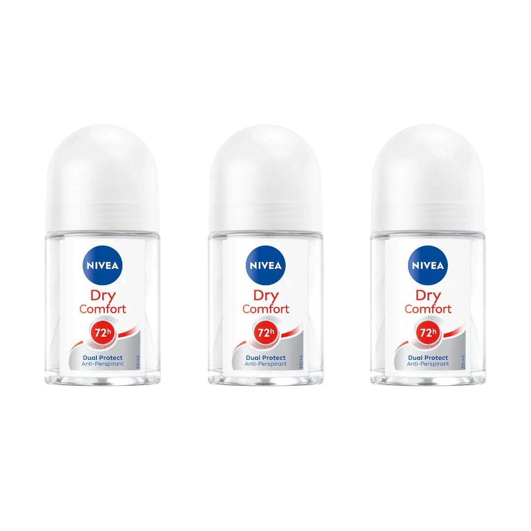 Nivea Dry Comfort Roll-On Deodorant 25ml - 72H Sweat & Odor Protection - Quick Dry Formula with Mineral Extracts - Long-Lasting Freshness & Gentle Beauty and Personal Care NIVEA
