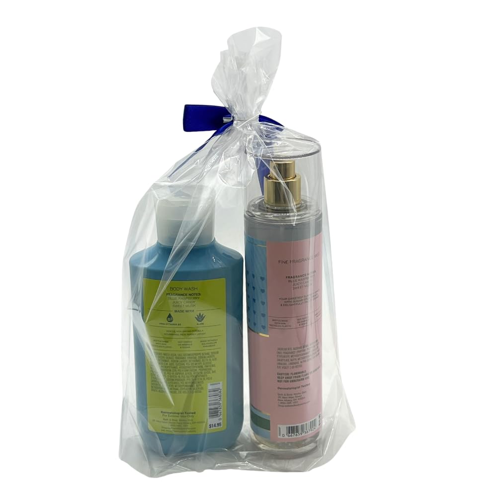 Bath & Body Works BLUE RASPBERRY BURST Fine Fragrance Mist & Body Wash 2-piece Gift Set with a Blue Bow for Holidays - Full Size Beauty and Personal Care Bath & Body Works