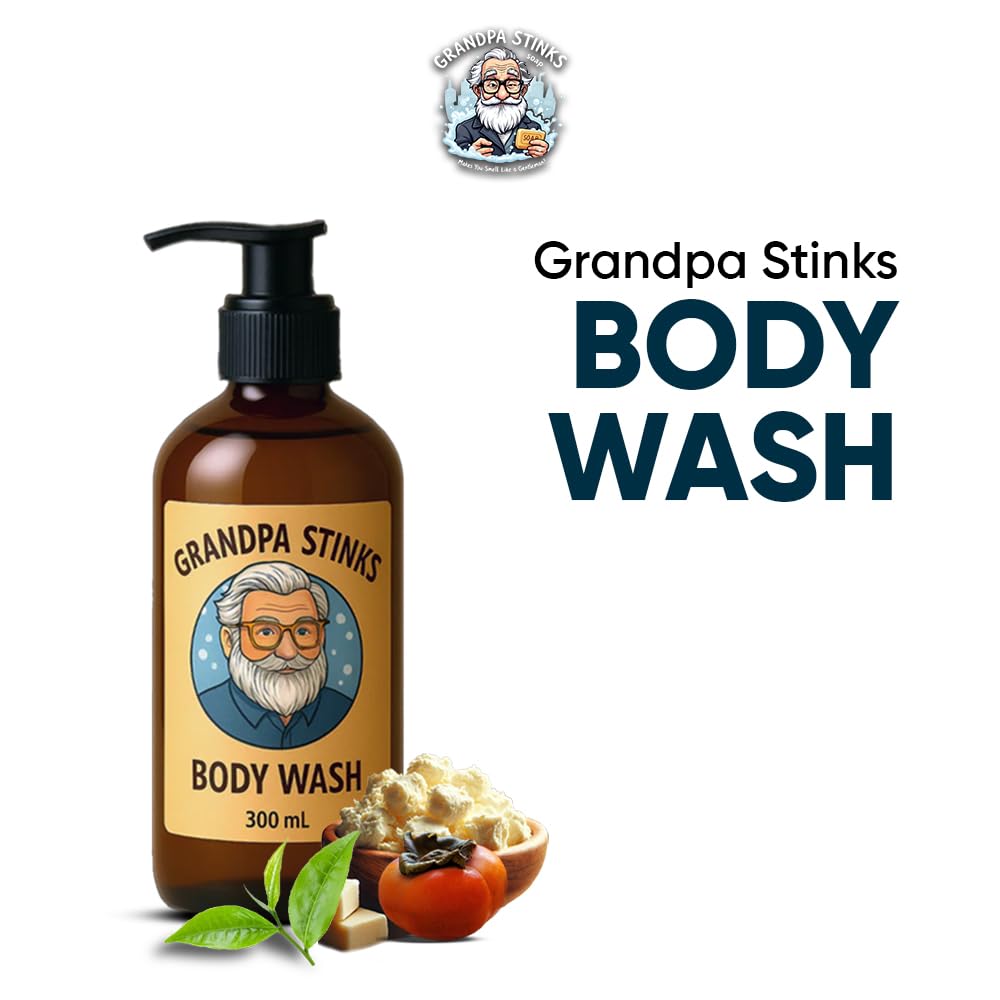Grandpa Stinks® Body Wash - Persimmon & Green Tea Deodorizing Cleanser - Natural Odor Eliminator for Men - Hydrating Daily Shower Gel with Shea Butter Beauty & Personal Care Grandpa Stinks