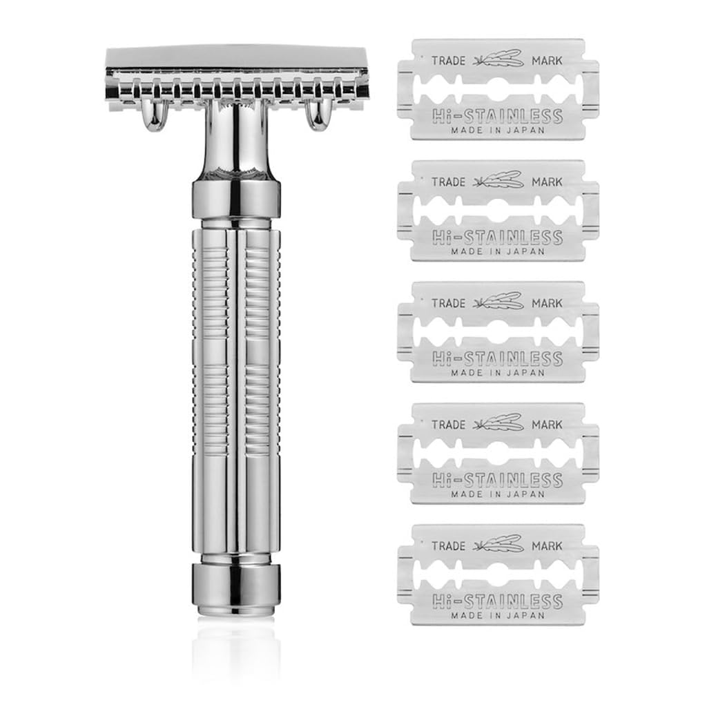 Mr. Fine Premium Double Edge Safety Razor for Wet Shaving, Single Blade Razor, Close Shave, Open-Comb Guard, 100% Metal w/Stainless Steel Core, 5 Beauty and Personal Care Fine