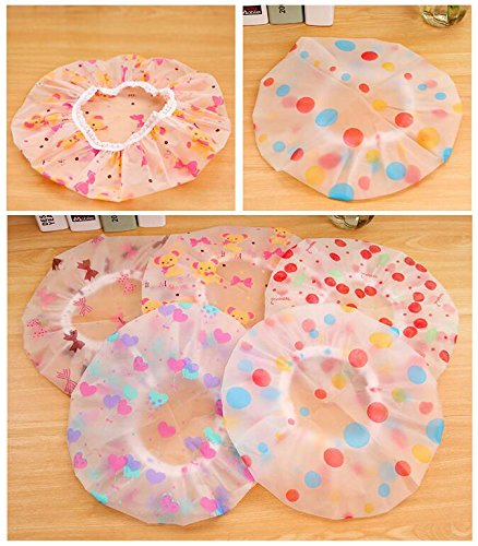 AKOAK 5 Pieces Reusable Waterproof EVA Plastic Lace Elastic Band Flower Printed Hat Environmental Protection Hair Bath Caps Shower Caps Beauty and Personal Care AKOAK