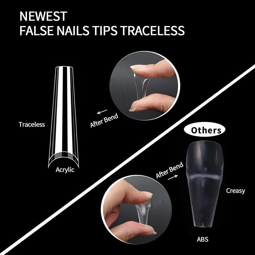 UNA GELLA Soft Gel Nail Tips XXL 432pcs Square Coffin No C Curve Clear Tapered Straight Nail Tips 2 Style For Salon Home DIY Beauty & Personal Care UNA GELLA