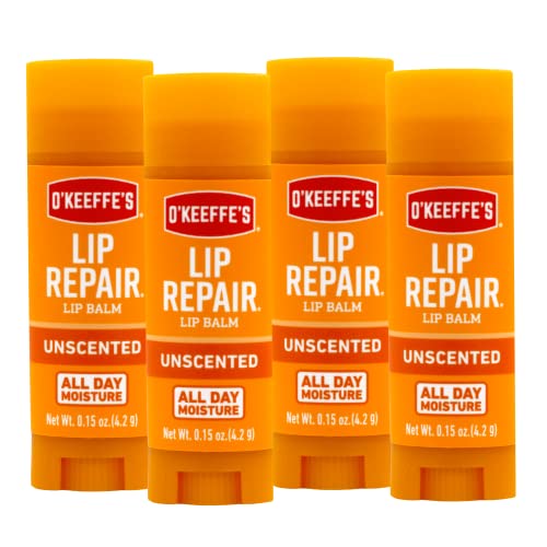 O'Keeffe's Unscented Lip Repair Lip Balm for Dry, Cracked Lips, Stick, (Pack of 4) Beauty & Personal Care O'Keeffe's