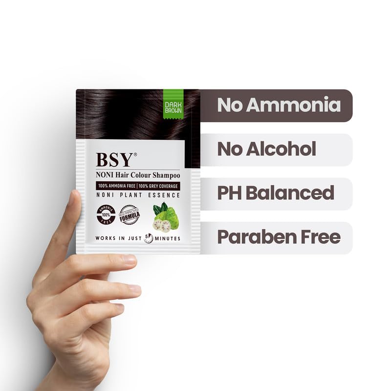 BSY Noni Dark Brown Hair Color Shampoo, Hair Dye, Hair Color Shampoo, 20mlx10 Sachets (Dark Brown, 20mlx10) Beauty & Personal Care BSY Noni Black Hair Magic