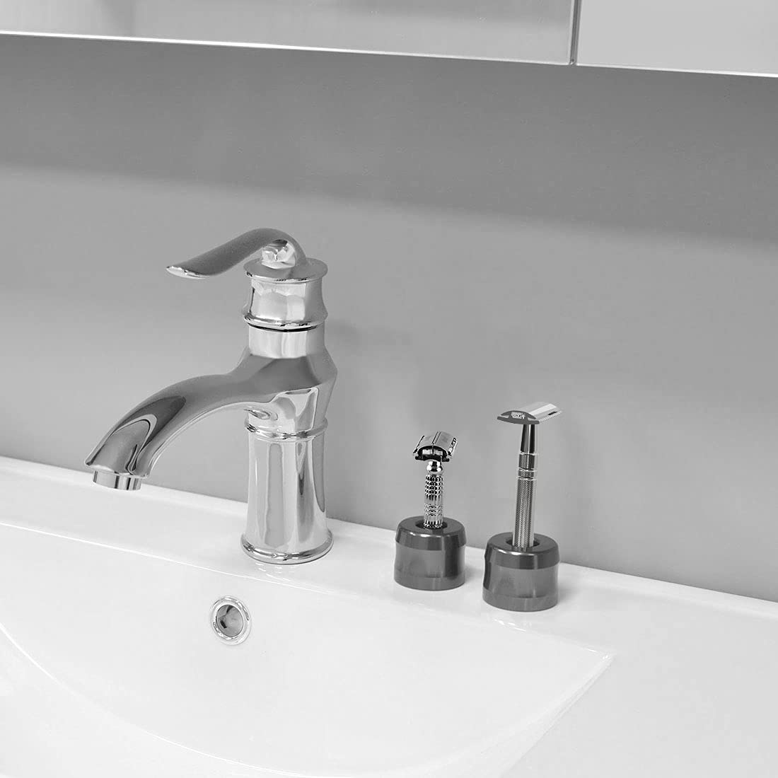 Linkidea 2 Pack Safety Razor Stand, Opening Dia 0.7" (18.5mm) Men Shaving Stand for Bathroom Countertop Compatible with Gillette SkinGuard (Dark Grey) Beauty and Personal Care Linkidea