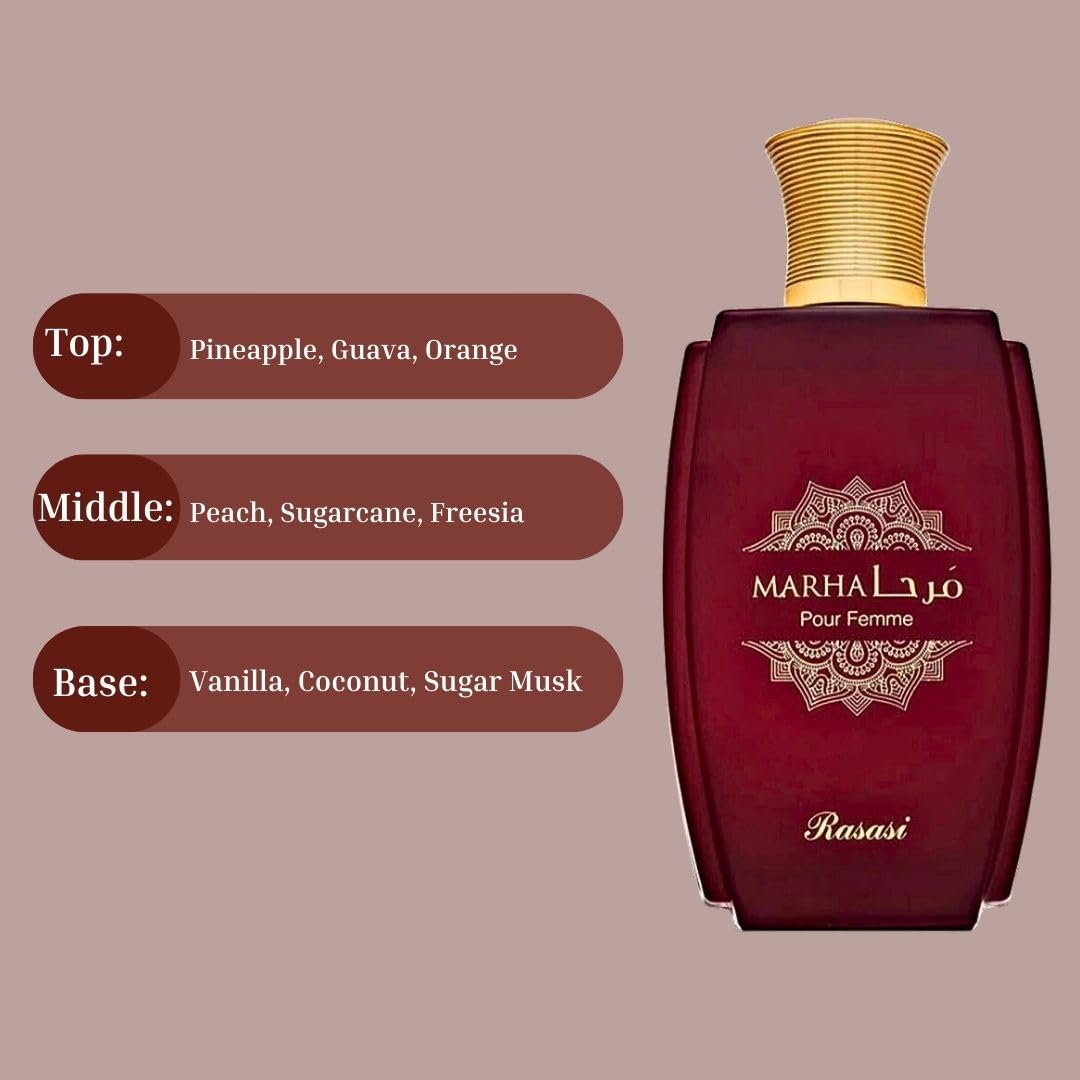 RASASI Marha Eau De Parfum for Women - 100ML (3.38 OZ) Arabian Perfume Spray, Refreshing Fruity and Citrusy Fragrance, Long Lasting Luxurious Feminine Beauty & Personal Care RASASI
