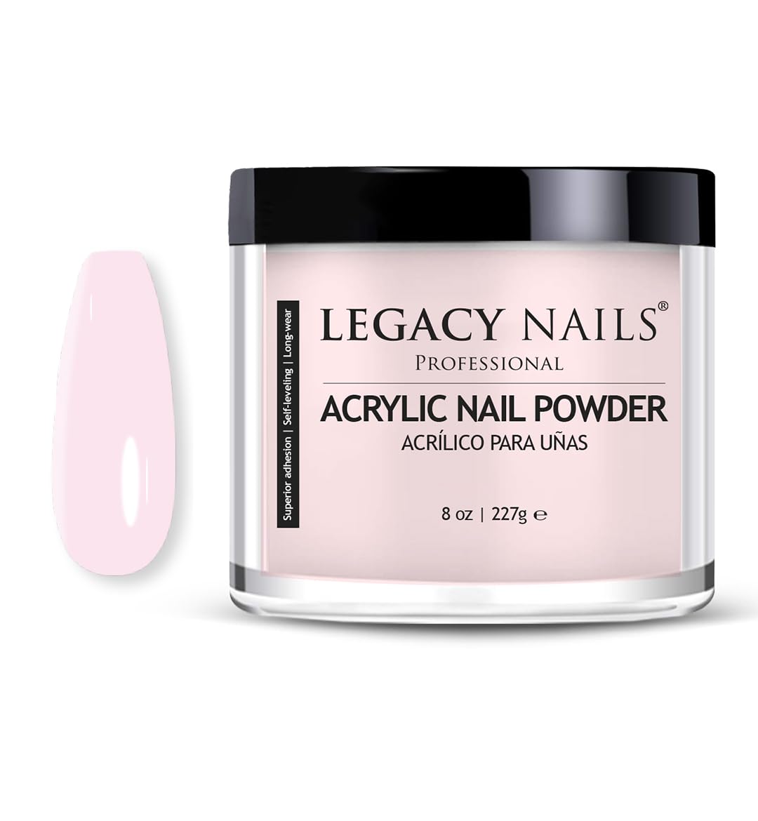 Legacy Nails Professional Pink Acrylic Powder, Net Wt. 8 oz. - French Manicures, Blending Cover Acrylics Nail Extension Colors, Natural Pink Finish