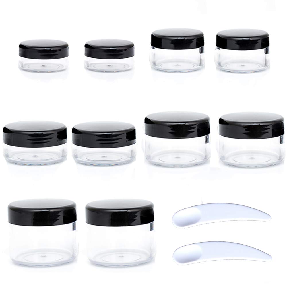 10pcs Small Travel Containers, Black Sample Jars with Screw Lids, 5 Size 3/5/10/15/20 Gram, 12pcs Labels and 2pcs Mini Disposable Spatula, Makeup Beauty and Personal Care ZEJIA Default Title