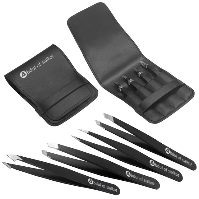 Abdul of Sialkot Eyebrow Tweezer Set for Women & Men - Professional Slant and Pointed Tweezers Set with Case - Precision Tweezers Kit for Facial Hair Beauty & Personal Care Abdul of Sialkot