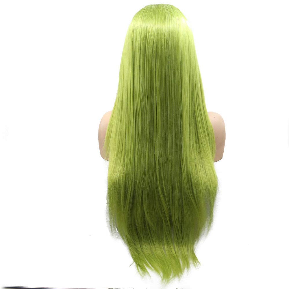 Fresh Green Lace Front Wigs for Women Long Silky Soft Pastel Neon Synthetic Real Hair Wig Pre Plucked Hairline Avocado Green Handmade Wigs