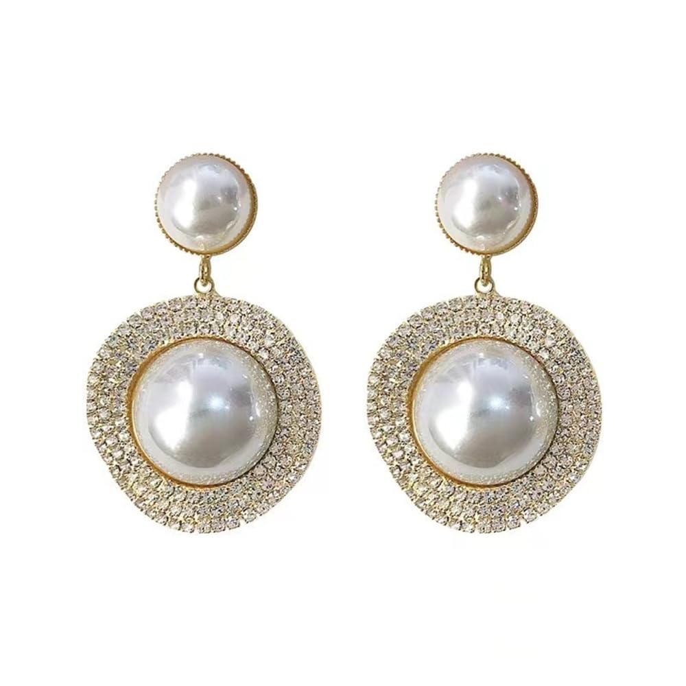 Xerling Bling Rhinestone Pearl Button Stud Earrings for Women Shiny Statement Pearl Dangle Bridal Earrings for Wedding Prom Party Beauty & Personal Care Xerling