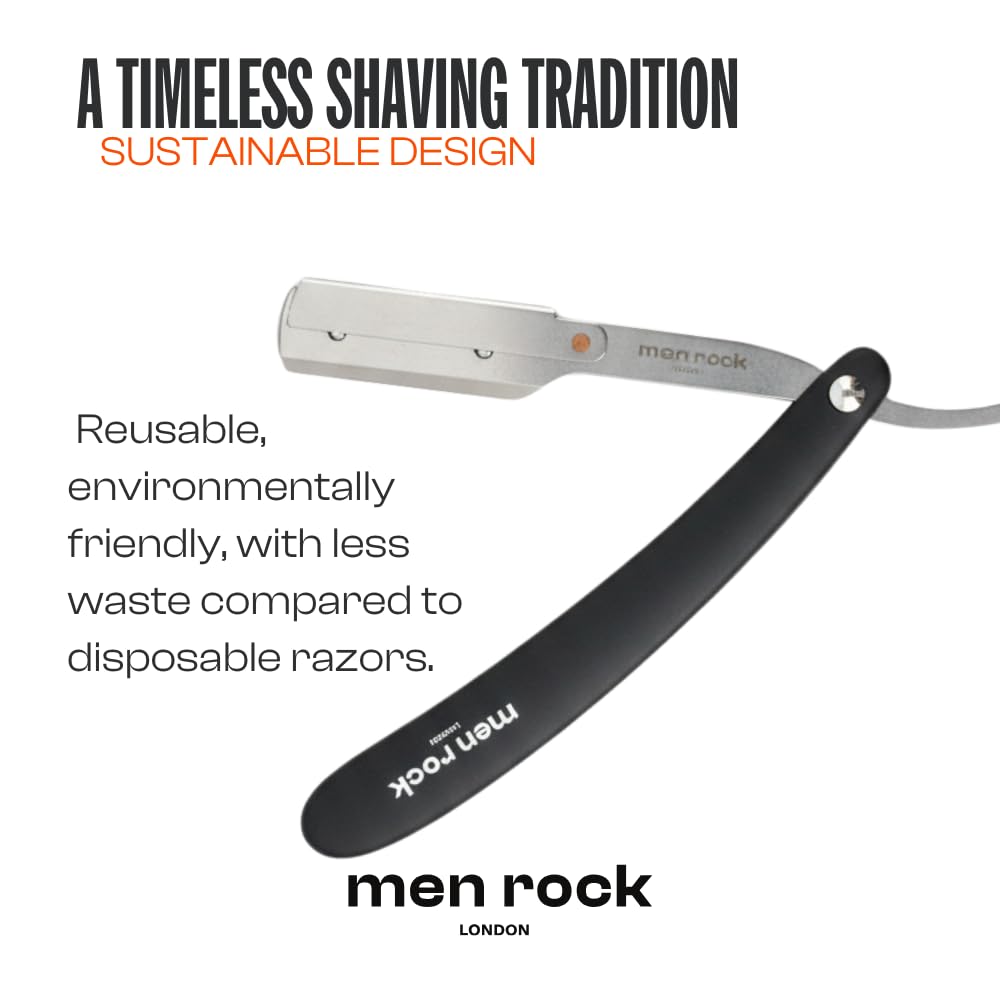 Men Rock The Cut Throat Razor - Stainless Steel Straight Razors for Men - With Replaceable Blades - Beard Shaping Tool - Beard Care for Men - 6 Pc Beauty and Personal Care Men Rock