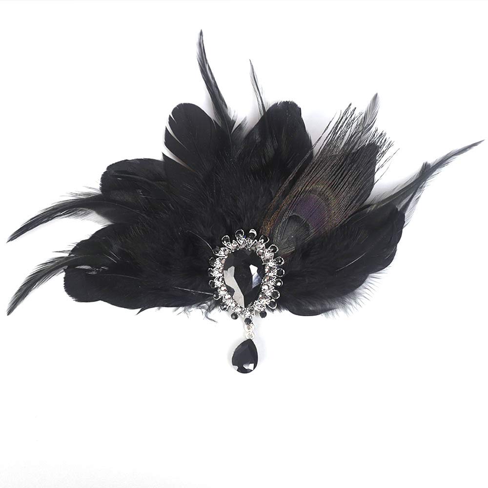 Aimimier 1920s Flapper Feather Hair Clip Black Roaring 20s Headpiece Costume Masquerade Hair Jewelry for Women and Girls (Style 1) Beauty & Personal Care Aimimier