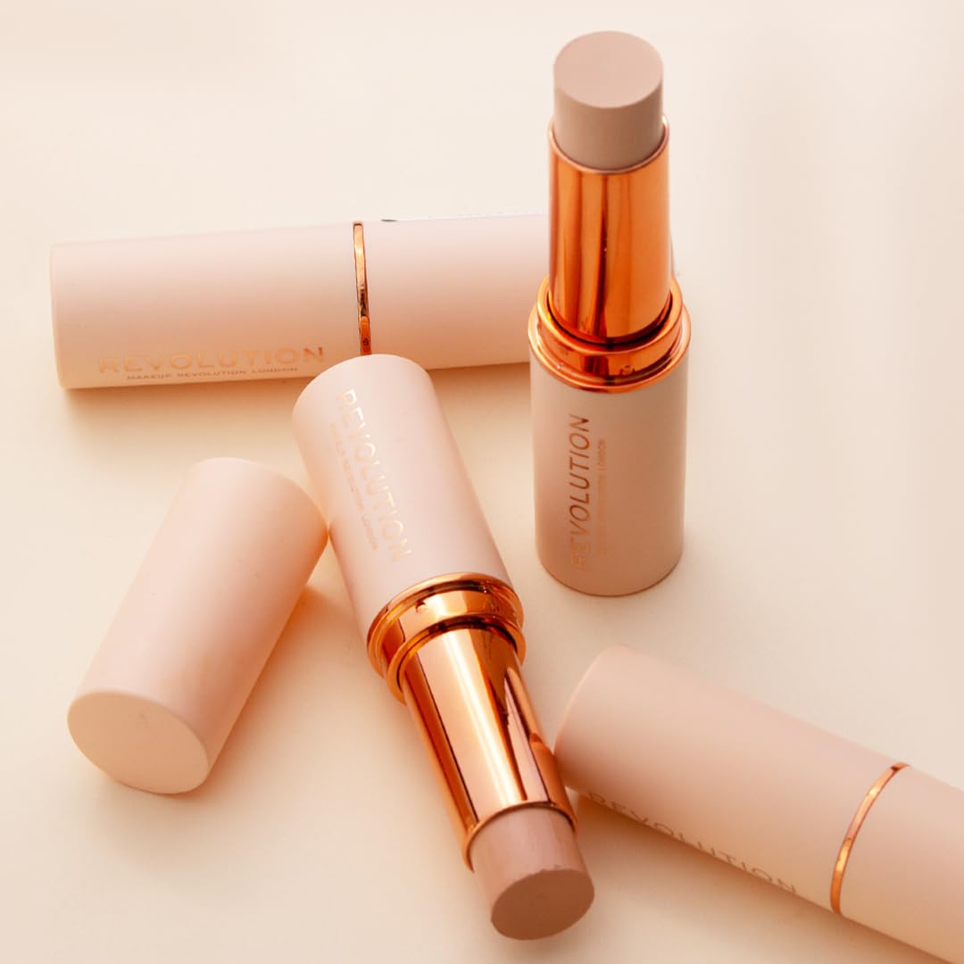 Makeup Revolution Fast Base Stick Foundation, Contour & Highlight, Flawless Skin & Matte Finish, F2 for Fair Skin Tones with Yellow Undertone, Vegan Beauty & Personal Care Makeup Revolution