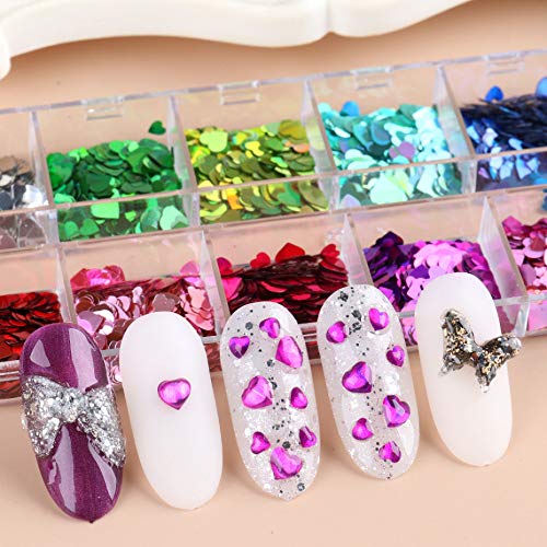 Heart Nail Art Glitter Sequins Heart Valentines Nail Art Sticker Decals Laser Love Heart Glitter Flakes for Manicure Make Up DIY Nail Decoration Beauty & Personal Care CHANGAR