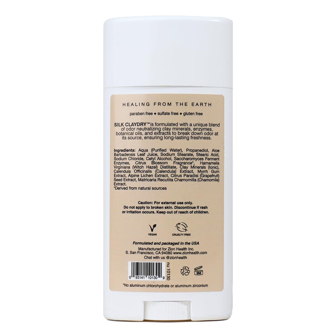 Zion Health Clay Dry Silk Deodorant Stick 2.8 OZ Citrus Blossom Beauty and Personal Care Zion Health