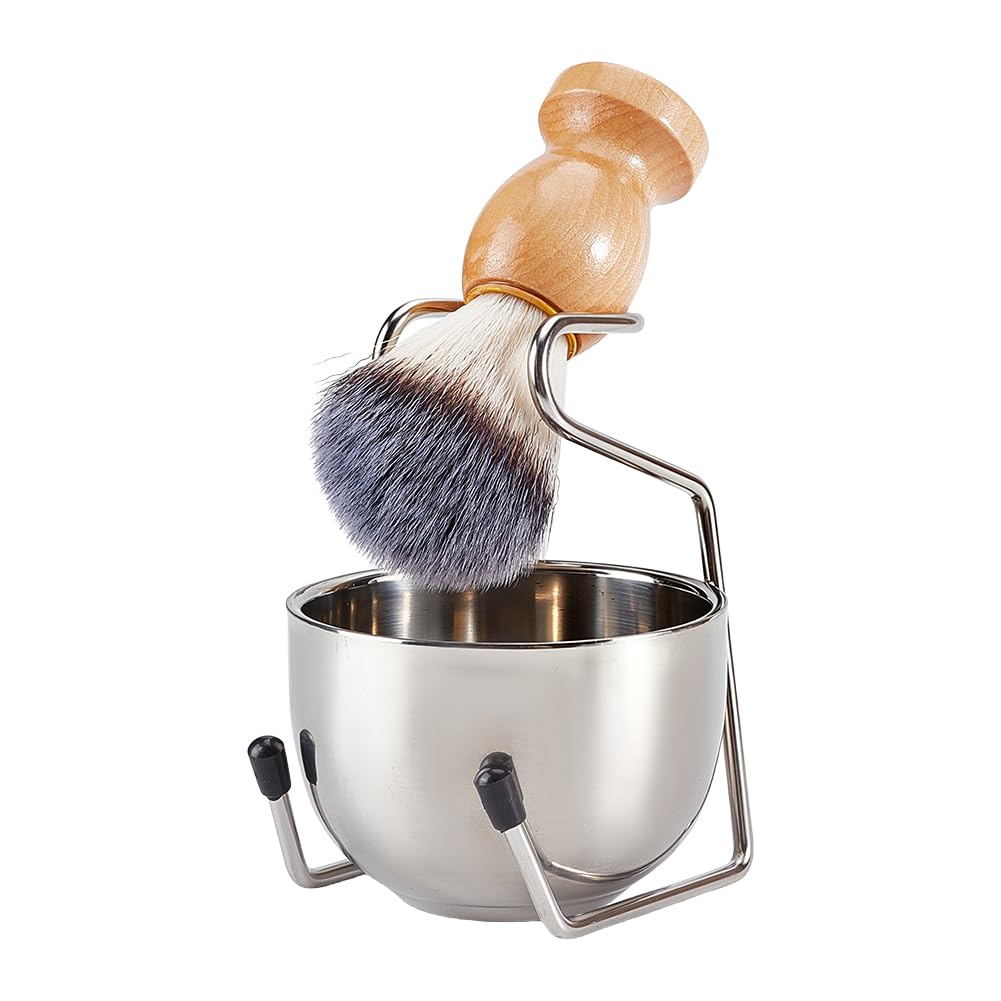 CRAFTYMELODY Shaving Brush Set for Men Platinum 3 In 1 Badger Hair Shaving Brush with Wood Handle Stainless Steel Shaving Bowl and Wet Shave Stand Beauty and Personal Care CRAFTYMELODY