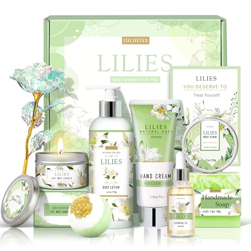 Gifts for Women, Birthday Gifts for Women, Lilies Self Care Set,Christmas Mothers Day Relaxing Spa Basket for Mom, Grandma, Girlfriend, Sister Beauty and Personal Care LUCOTIYA