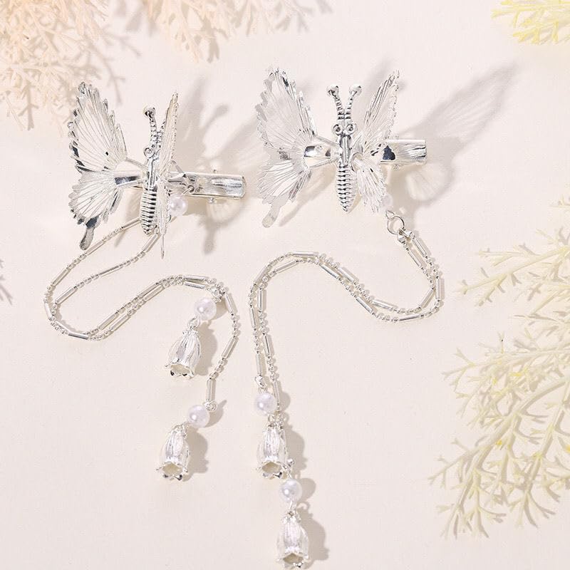 Bartosi Butterfly Clips Hair Silver Hair Barrettes Fluttering Tassel Hair Accessories Set for Women and Girls (Pack of 2) Beauty & Personal Care BARTOSI