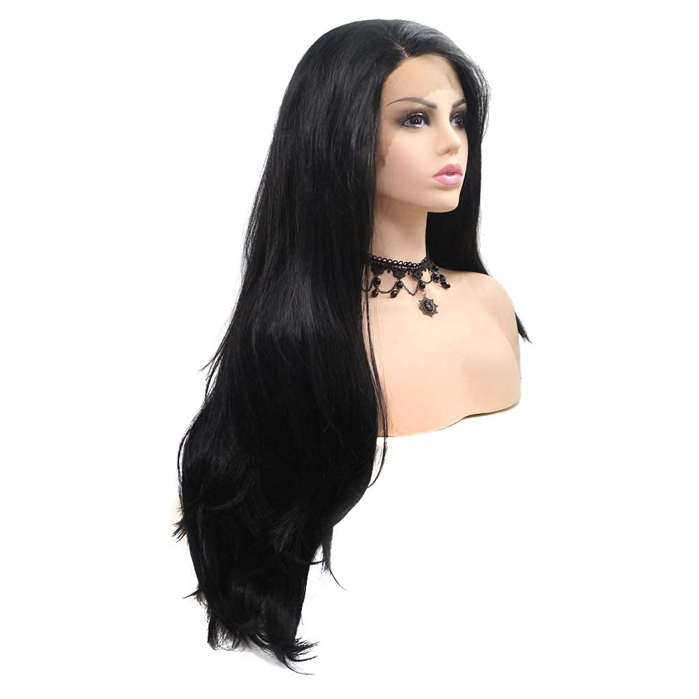 variouswig Black Natural Lace Front Synthetic Wigs High Temperature Soft Hair Natural Looking Daily Party Wear Full Wig Heat Resistant Fiber Hair
