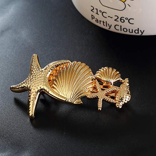 2 Pack Metal Starfish Shell Hair Clips French Barrettes Pins Slides Stylish for Women Girl Gold or Silver Hair Jewelry Accessories (Gold) Beauty & Personal Care ovche