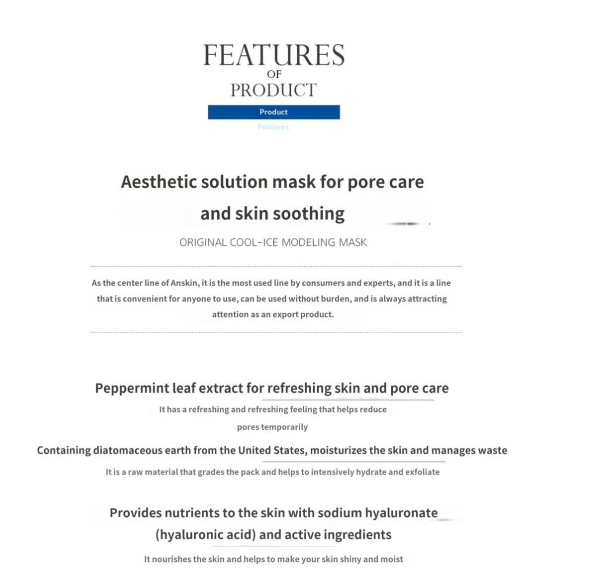 Anskin Modeling Mask Powder Pack Cool Ice for Soothing and Pore Management, 240g Beauty & Personal Care Anskin