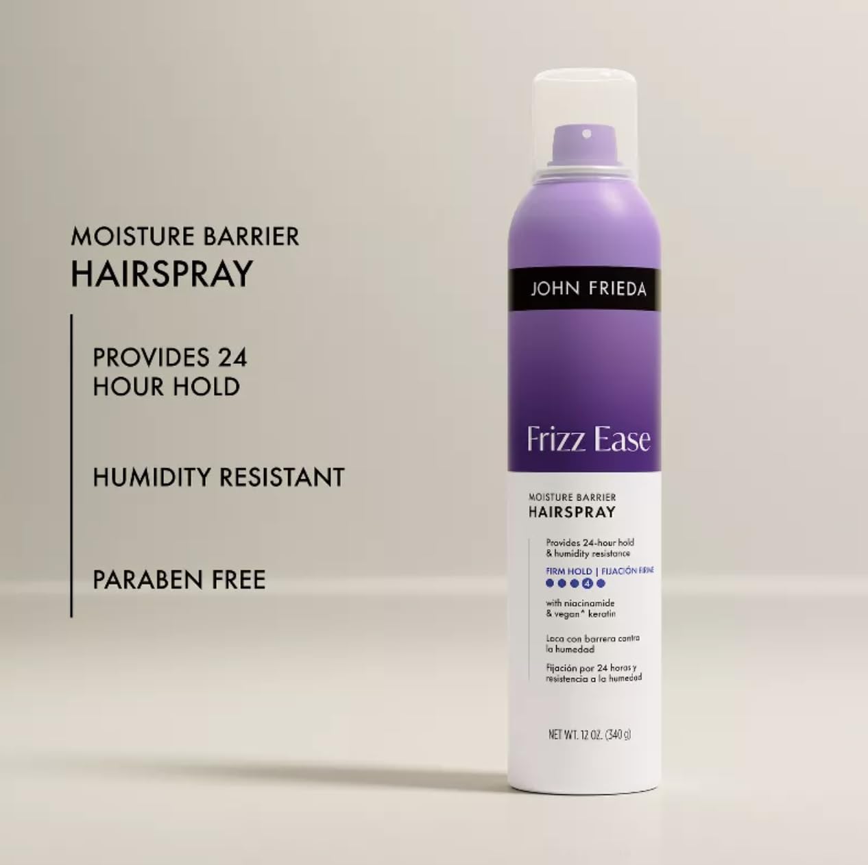 John Frieda Frizz Ease Moisture Barrier Firm Hold Hairspray, 12 oz (Pack of 2), Humidity-Resistant Anti-Frizz Finishing Spray with Heat Protection Beauty & Personal Care John Frieda