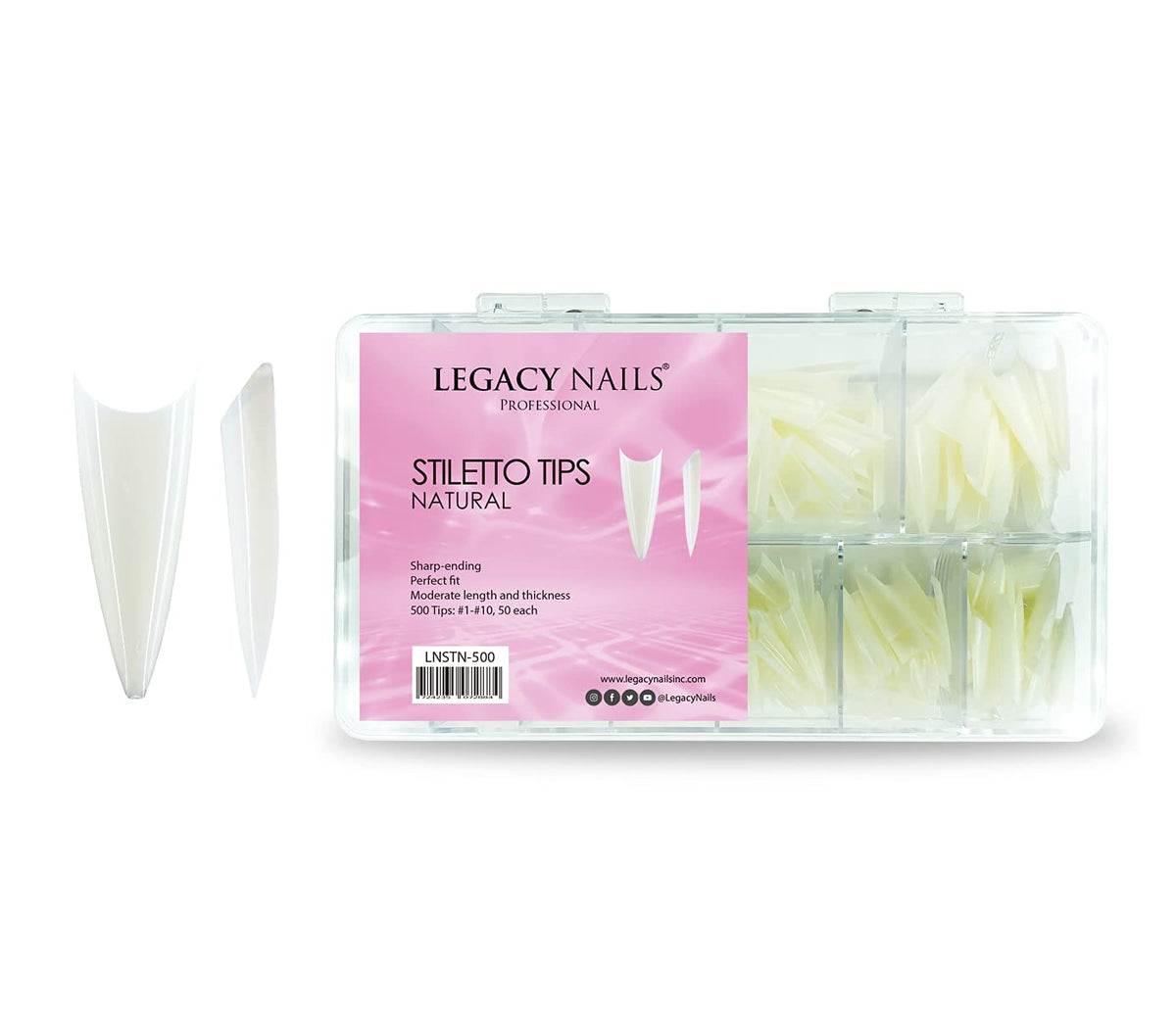 Legacy Nails Professional Nail Tips - Ideal for Acrylic, Gel or Smart Builder Gel Nails (Stiletto, Natural)