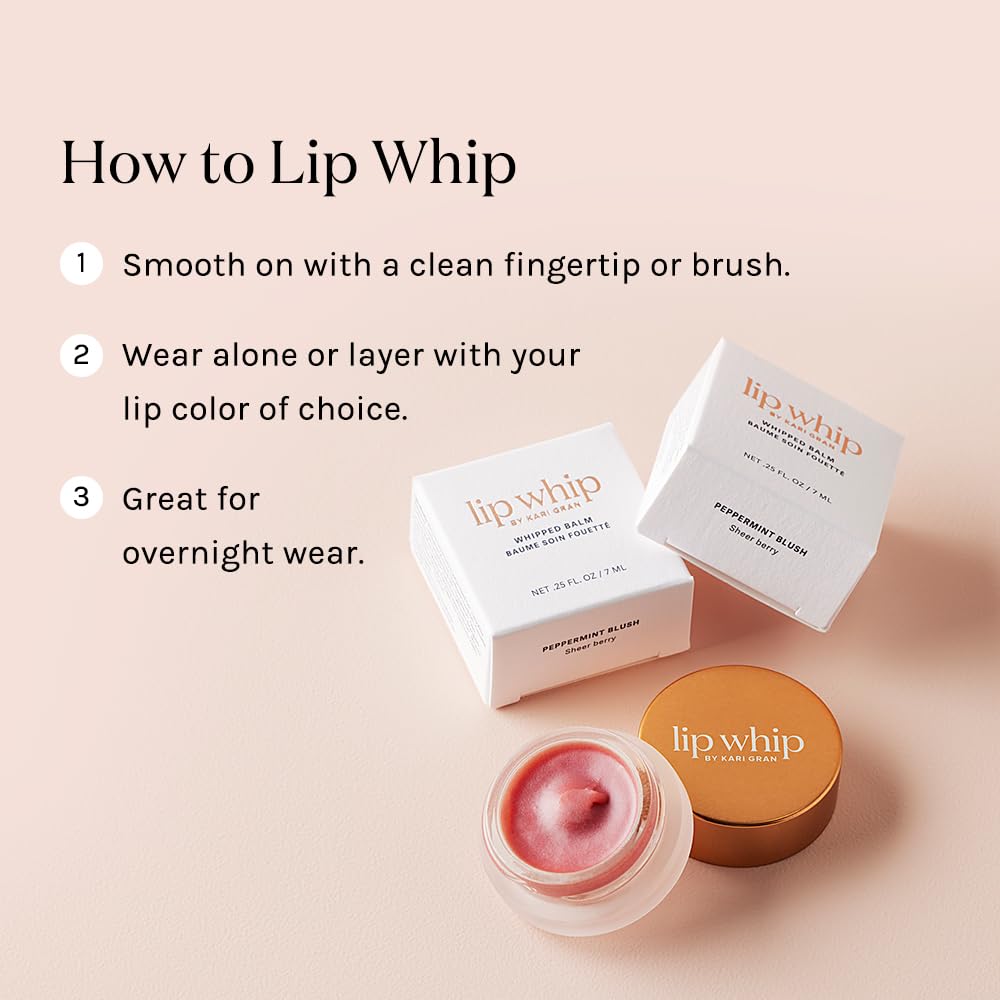 Kari Gran Lip Whip - Moisturizing Lip Balm with Organic Oils - Glossy Sheen + Peppermint - Rich Buttery Texture, Hydrates & Protects - Non-GMO Beauty and Personal Care Kari Gran