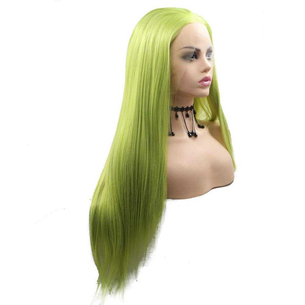 Fresh Green Lace Front Wigs for Women Long Silky Soft Pastel Neon Synthetic Real Hair Wig Pre Plucked Hairline Avocado Green Handmade Wigs