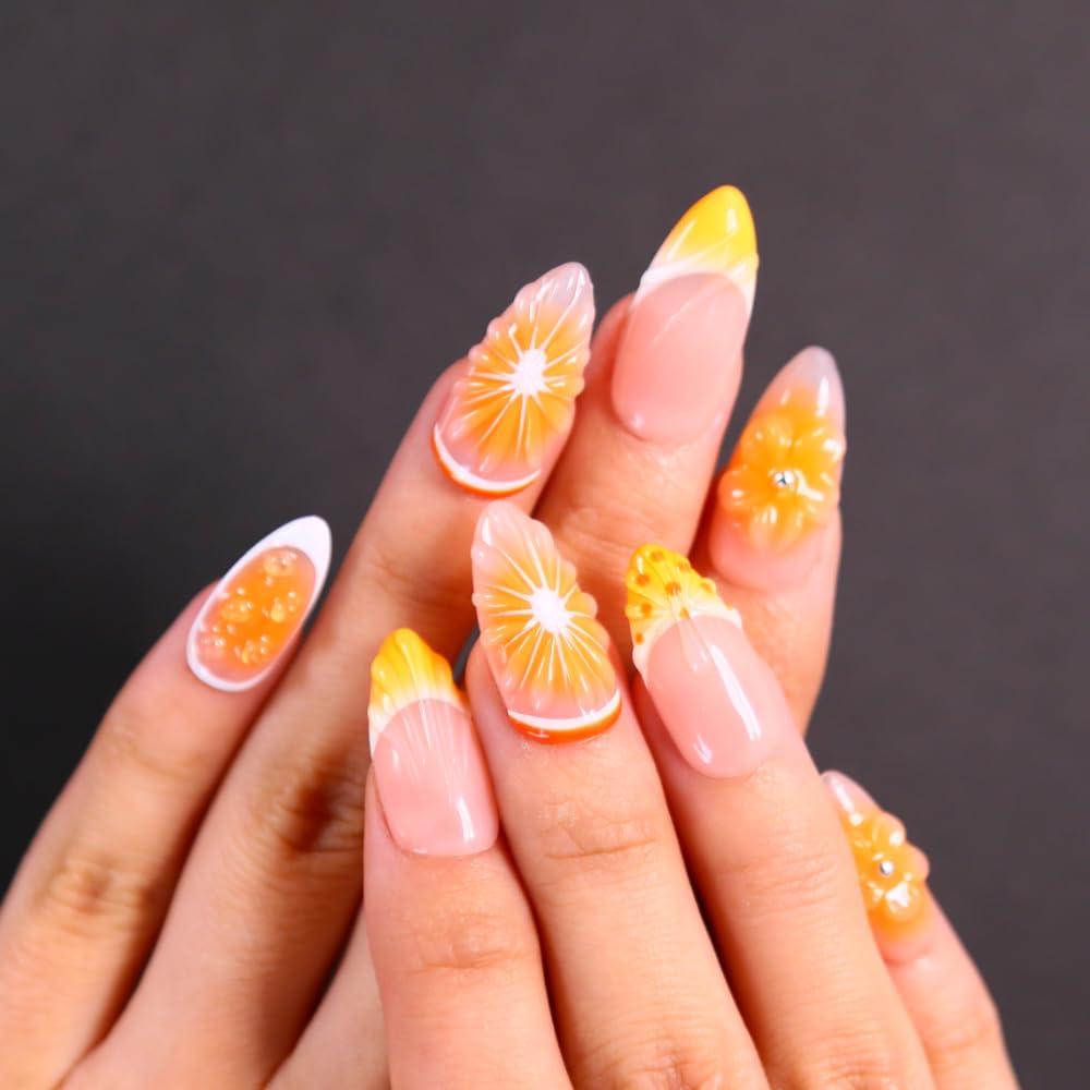 MAGLFELL Press on Nails Medium Length Almond Fake Nails, 3D Shell Nails Design,10 Pcs Reusable ABS Material Finger Painting Nail Tip Salon Artificial Beauty and Personal Care MAGLFELL