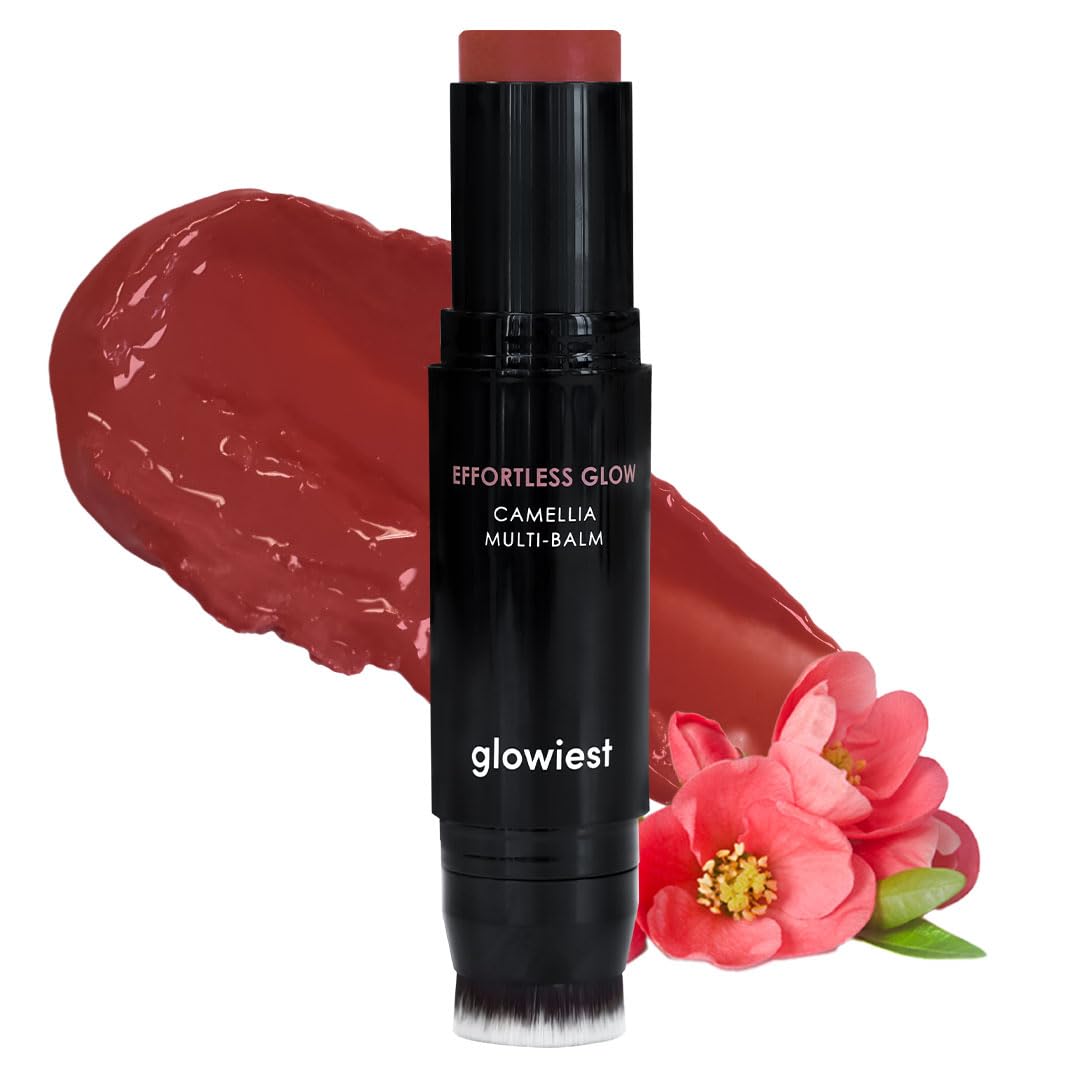 glowiest EFFORTLESS GLOW CAMELLIA MULTI-BALM (Sun-Kissed Berry, One size) - Korean Multi-Balm for Lips & Cheeks, Camellia Oil Glow Stick with Brush Beauty and Personal Care glowiest