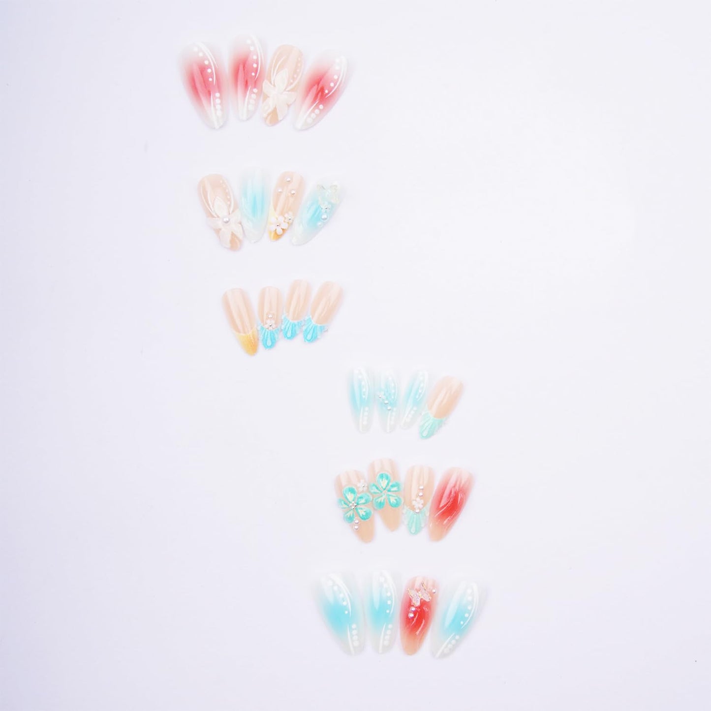 24pcs Pink Press on Nails Medium Almond Fake Nails with Small Flower Rhinestones Pearl Designs French False Nails Bow Stick on Nails Summer Floral Beauty and Personal Care FDSQHSA