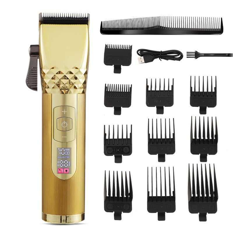 GLESVOWIO Pro Hair Clipper Professional Titanium Ceramic Blade Cordless Rechargeable Trimmer Barber Haircut Grooming Kit(Gold) Beauty and Personal Care GLESVOWIO