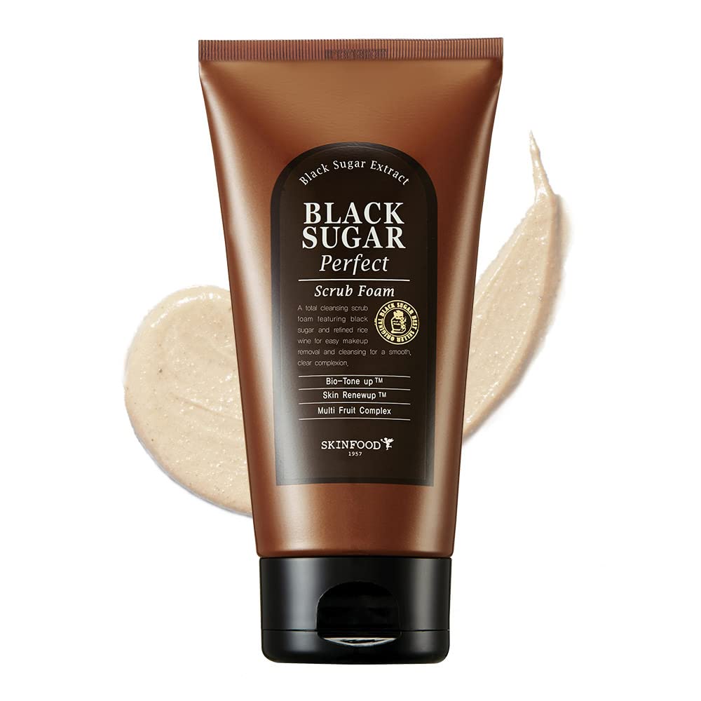 SKINFOOD Black Sugar Perfect Scrub Foam 180g - Detoxifying Pore Scrubs & Exfoliator Soft & Rich Bubble Facial Foam Cleanser, Removes Dead Skin Cells Beauty & Personal Care SKINFOOD 1957
