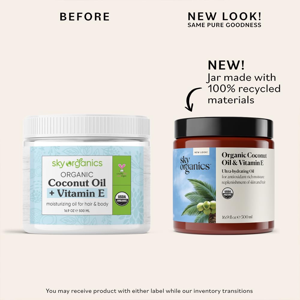 Sky Organics - Organic Coconut Oil & Vitamin E, 16.9 fl oz - Skin & Hair Ultra-Hydrating Oil - Fatty Acids & Antioxidants Beauty & Personal Care Sky Organics