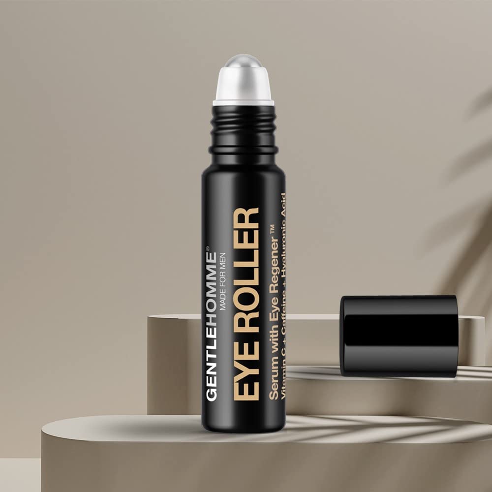 Hyaluronic Acid & Caffeine Eye Roller Serum for Men with Vitamin C - Made in USA - Depuffing Eye Roller Ball for Dark Circles & Puffiness - Mens Day Beauty & Personal Care Gentlehomme