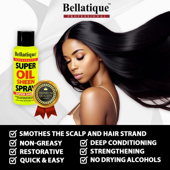 BELLATIQUE Super Oil Sheen Spray - Super Shine. Lightweight, Hydrating, Anti-Frizz, Non-Greasy, Revitalizing, Soothes, Long Lasting, Deep Beauty & Personal Care BELLATIQUE