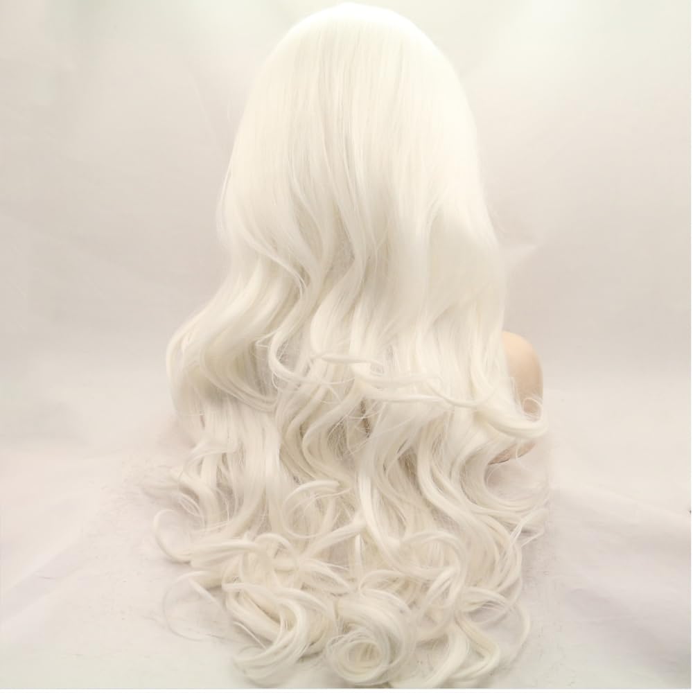 xiweiya 60# Platinum Blonde Wavy Lace Front Wig Long White Blonde Wavy Curly Synthetic Lace Front Wig White Queen Wig 13x3 Lace Wig Heat Resistant