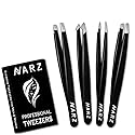 NARZ 4Pcs Professional Tweezers for Women Facial Hair Stainless Steel Precision Tweezers for Ingrown Hair Eyebrow Tweezer for Men & Women (Black Set) Beauty & Personal Care NARZ