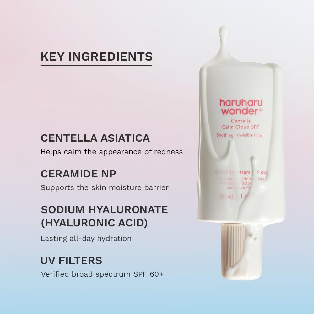 haruharu wonder Centella Calm Cloud Face Sunscreen Broad Spectrum SPF 60+, 1.69 fl oz, Korean Sunscreen, No White Cast, Hyaluronic Acid, Ceramide Beauty and Personal Care HARUHARU