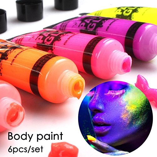 Amareu Glow in Dark Body Paint Body&Face Glow Backlight Neon Fluorescent 0.34oz Set of 6 Tubes Beauty & Personal Care Amareu